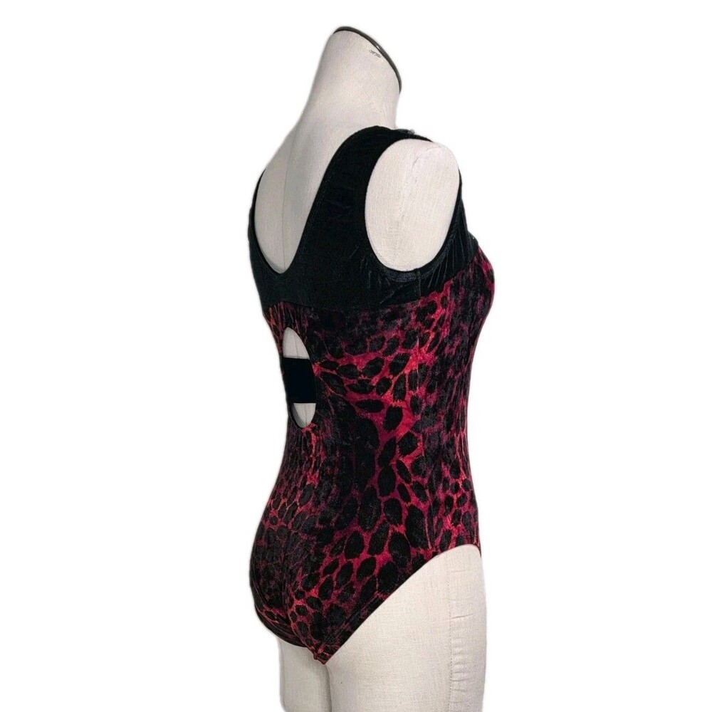 Satara VTG Leopard Print Split Keyhole Velvet Dance Leotard Bodysuit AL Adult L - Picture 2 of 16